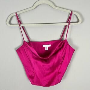 H&M Hot Pink Cowl Neck Corset Cropped Tank Top Women's Small Mcbling Party